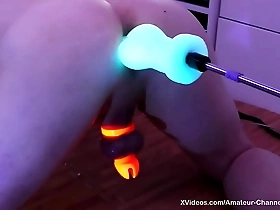 Anal alien invasion - getting fucked by glow in the dark alien dildo's whilst locked in chastity